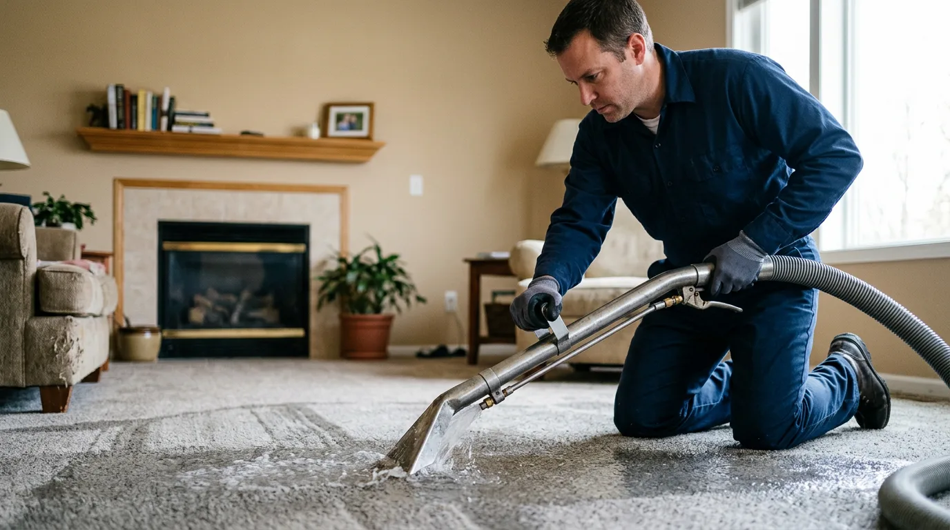 Water damage restoration technician working near Burlington, CO